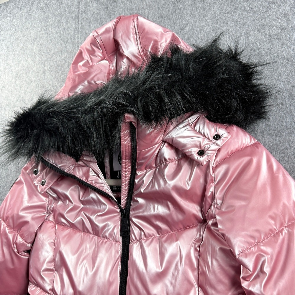 Justice Girls Size 12 Metallic‎ Pink Puffer Jacket Sherpa Lined Faux Fur Hood